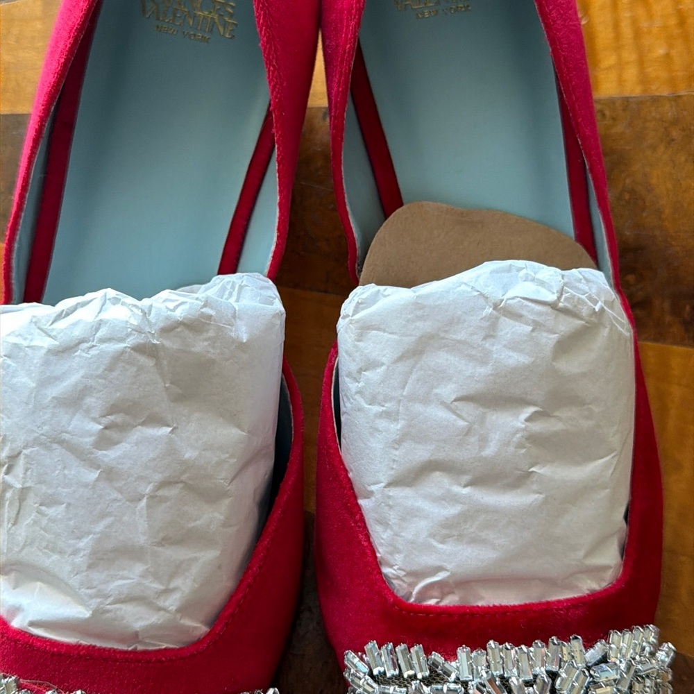 Frances Valentine Red Heels with Embellishment 9.5 with duster bag - Picture 2 of 7